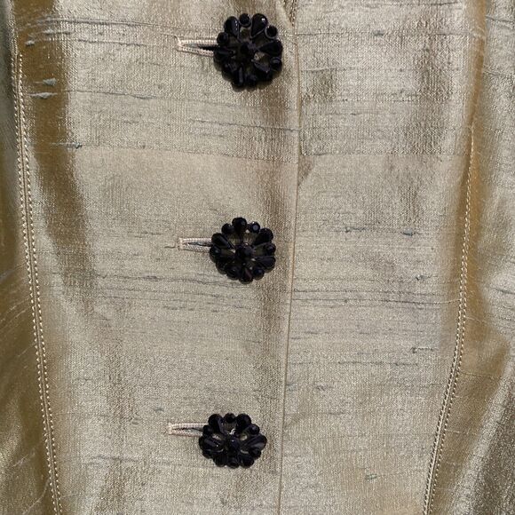 Kay Unger Women's 100% Shantung‎ Silk Green Shimmer Jeweled Button Blazer Sz 8 - Picture 5 of 9